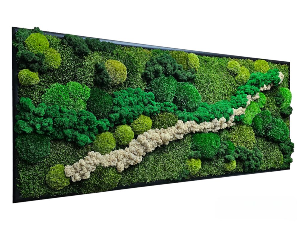 Obraz z machu na tému Cesta životom, so znázornením narodenia dcérky od Euphoria Natura. Ručne tvorené obrazy na mieru so zapracovaním témy.