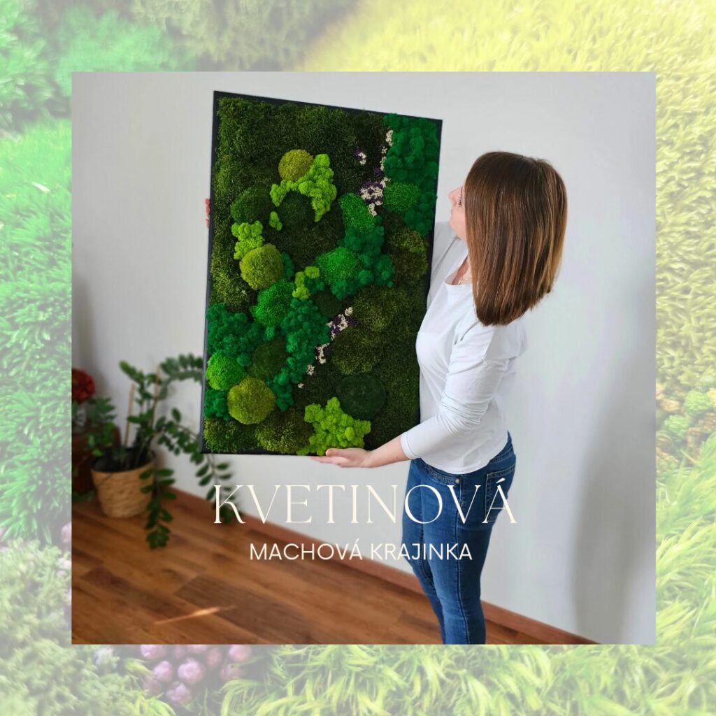 Machový obraz s kvetmi. Floral design v interiéri. Machová krajinka a zakvitnuté lúky od Euphoria Natura.