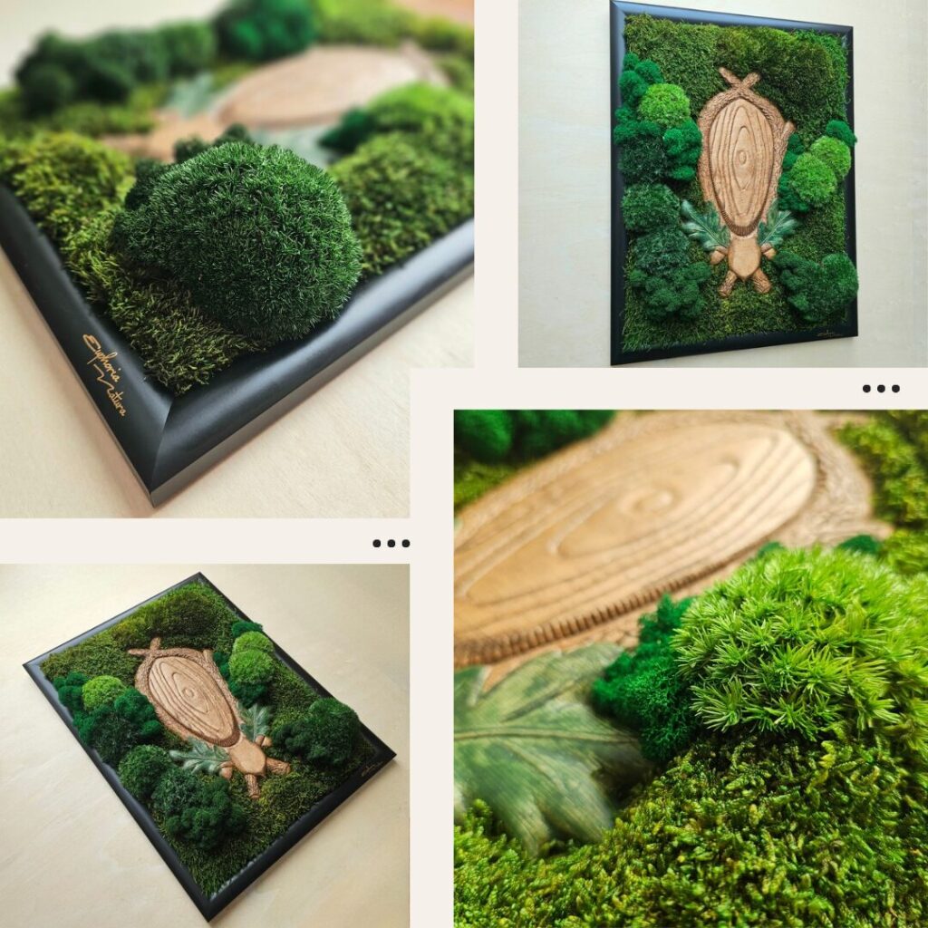 Originálny darček pre poľovníka. Prírodný machový obraz s podložkou na trofej od Euphoria Natura.